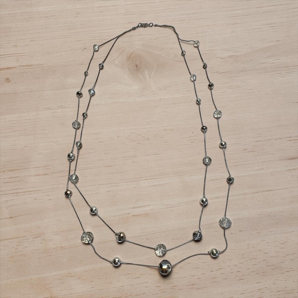 Silver Tone 36" Layered Faceted Bead Station Necklace Womens‎